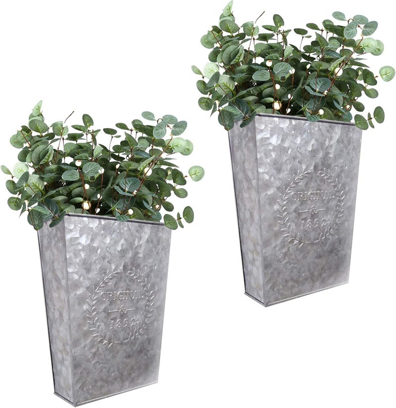 LESEN Galvanized Metal Wall Planter,Farmhouse Wall Decor Hanging Wall Vase Pocket Planters Flowers Holder Country Rustic Home Wall Decor,Set of 2 - Image 1